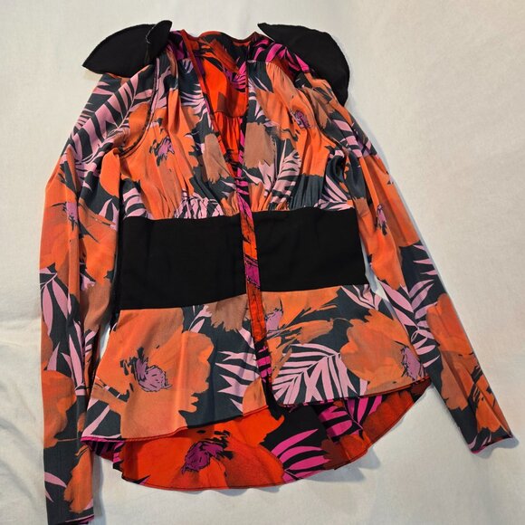 VERONICA BEARD Old Money Y2K Pevero Red Floral Stretch Silk Babydoll Top Size 2. - Picture 10 of 17